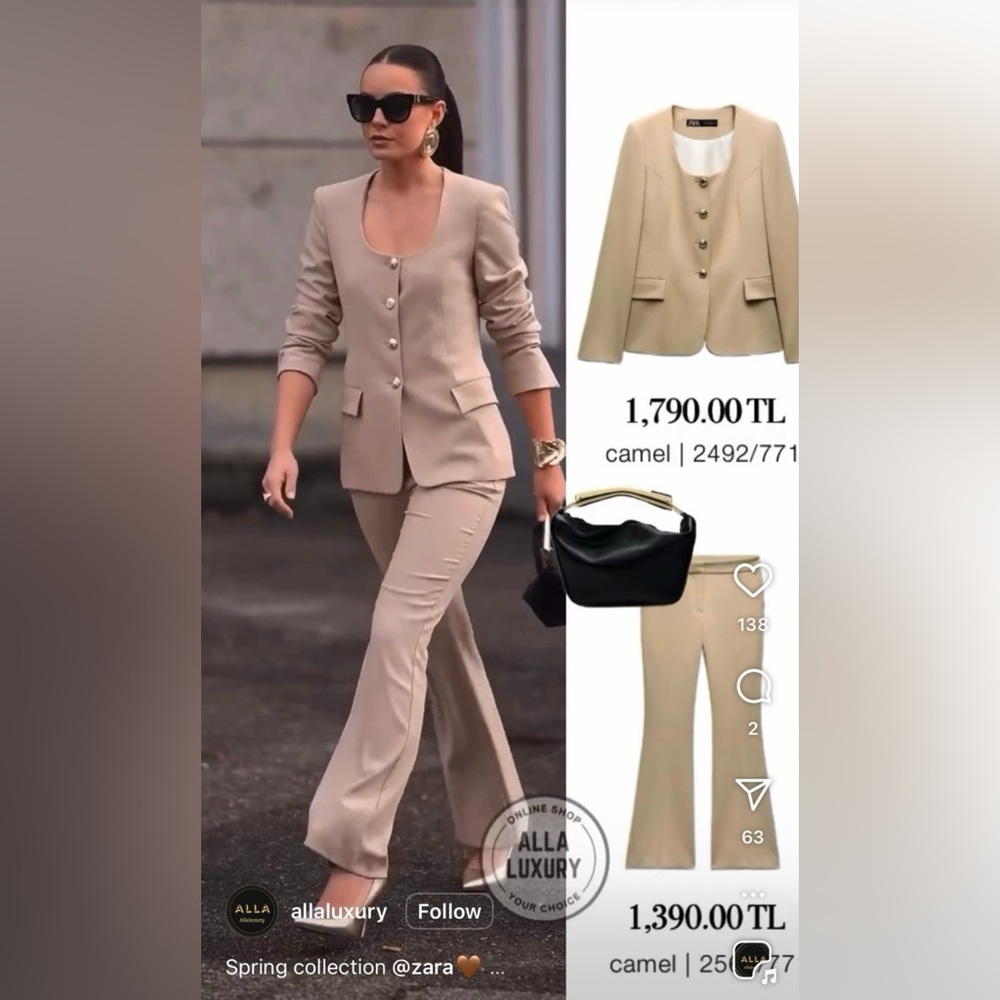 Zara Women's Beige Pantsuit Set - Picture 8 of 12
